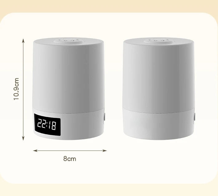 Night Light with Clock , Bedroom Bedside Lamp, Touch Baby Feeding and Eye Protection Sleep Light, Dimmable Charging Desk Lamp