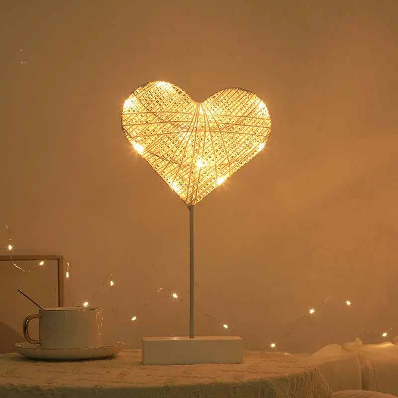 Led Rattan Night Light Star Moon Modelling Table Lamp Romantic Bedroom Decoration Hollow Rattan Night Light Ambient Light