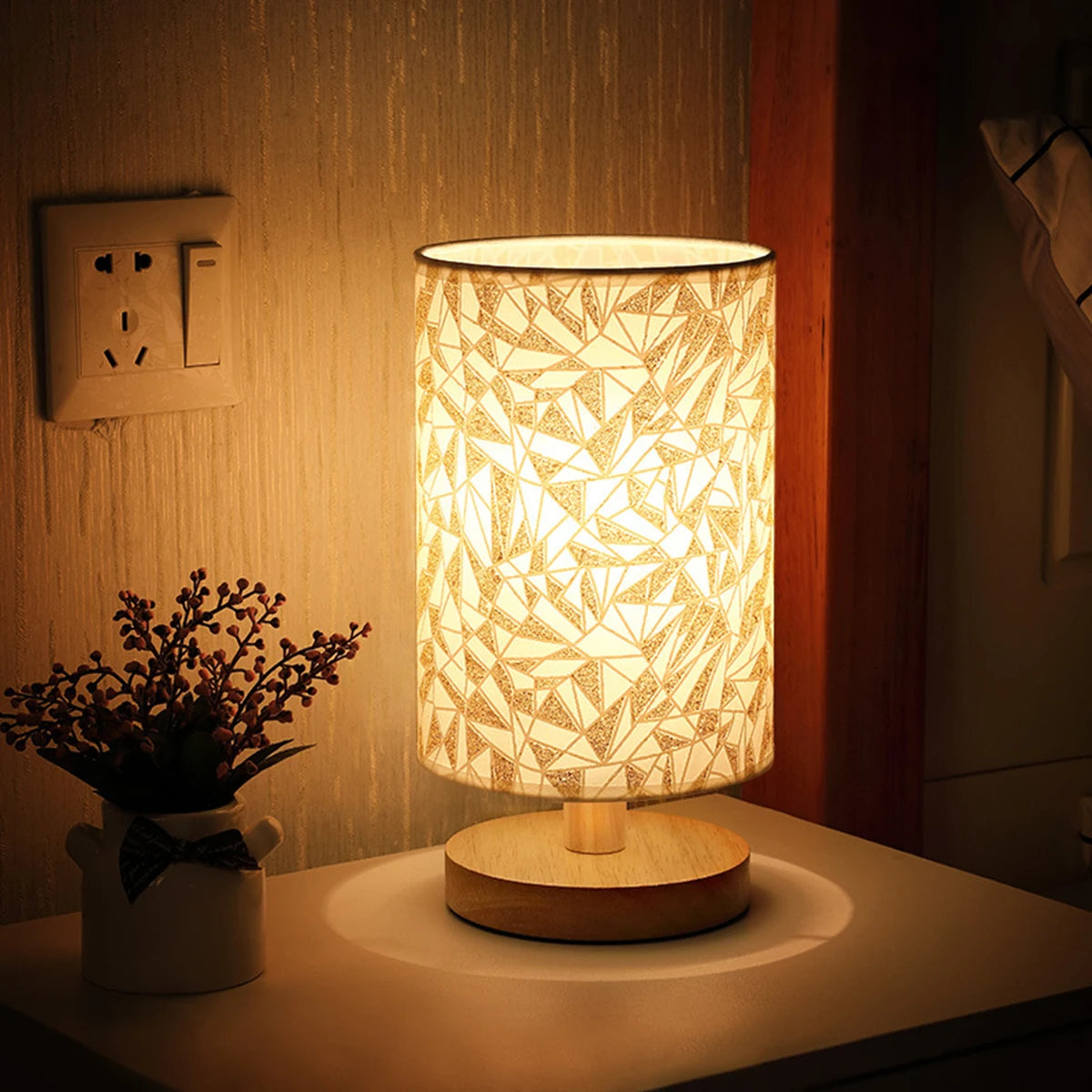 2/1PC Solid Wood Night Lamp Linen Table Lamp LED Desk Lamp Eye Protection Nightstand Lamp USB Powered Beside Lamp Bedroom Decor