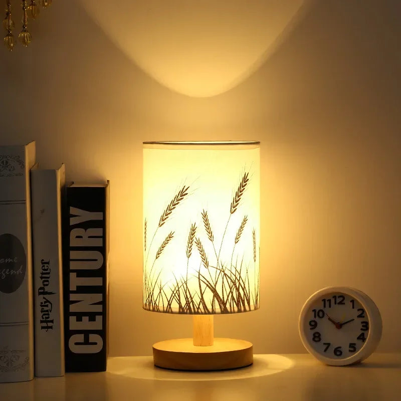 Solid Wood Night Lamp New Linen Table Lamp LED Desk Lamp Eye Protection Nightstand Lamp USB Powered Beside Lamp Bedroom Decor