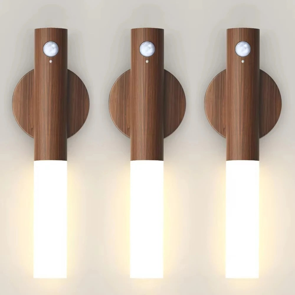 Night Light Motion Sensor Wall Lamps Rechargeable Wall Sconces Magnetic Wall Lights Wooden Wall Lighting for Bedroom Stair