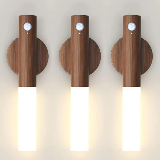 Night Light Motion Sensor Wall Lamps Rechargeable Wall Sconces Magnetic Wall Lights Wooden Wall Lighting for Bedroom Stair