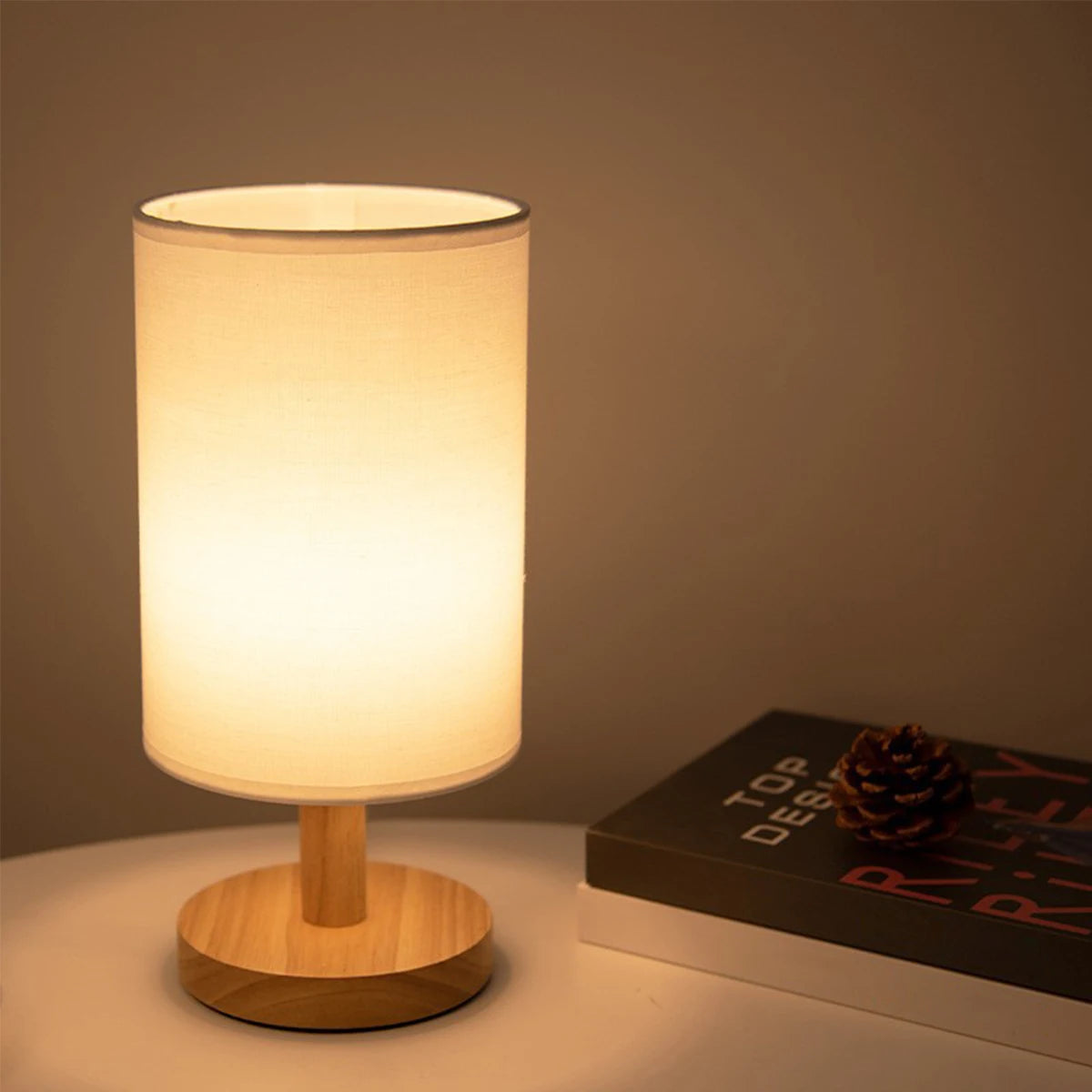 2/1PC Solid Wood Night Lamp Linen Table Lamp LED Desk Lamp Eye Protection Nightstand Lamp USB Powered Beside Lamp Bedroom Decor