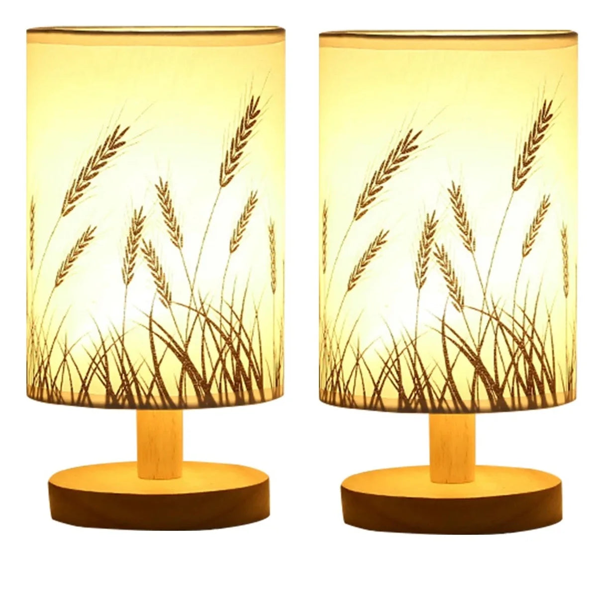 2/1PC Solid Wood Night Lamp Linen Table Lamp LED Desk Lamp Eye Protection Nightstand Lamp USB Powered Beside Lamp Bedroom Decor