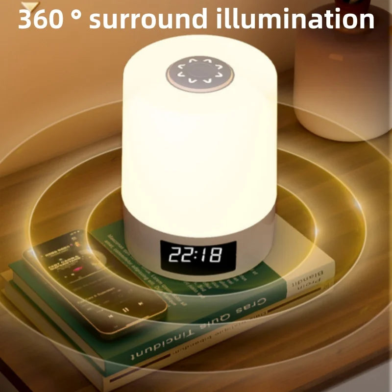 Night Light with Clock , Bedroom Bedside Lamp, Touch Baby Feeding and Eye Protection Sleep Light, Dimmable Charging Desk Lamp