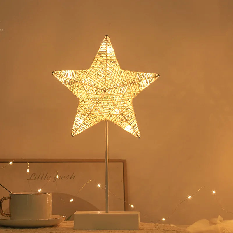 Led Rattan Night Light Star Moon Modelling Table Lamp Romantic Bedroom Decoration Hollow Rattan Night Light Ambient Light