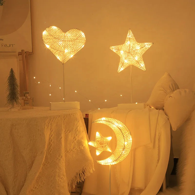 Led Rattan Night Light Star Moon Modelling Table Lamp Romantic Bedroom Decoration Hollow Rattan Night Light Ambient Light