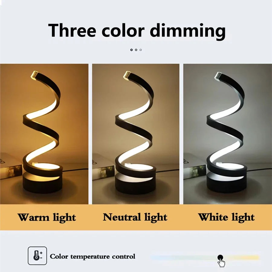 LED Night Light Modern Dimmable Spiral Table Lamp Bedroom Bedside Lamps Night Lights for Living Room Office Nightstand Bookshelf