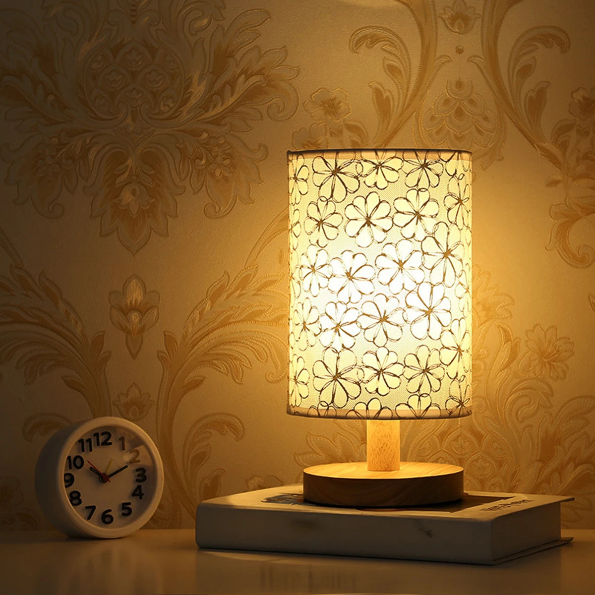 2/1PC Solid Wood Night Lamp Linen Table Lamp LED Desk Lamp Eye Protection Nightstand Lamp USB Powered Beside Lamp Bedroom Decor