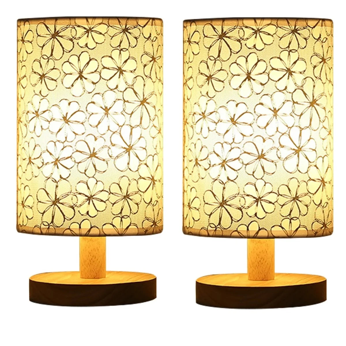 2/1PC Solid Wood Night Lamp Linen Table Lamp LED Desk Lamp Eye Protection Nightstand Lamp USB Powered Beside Lamp Bedroom Decor