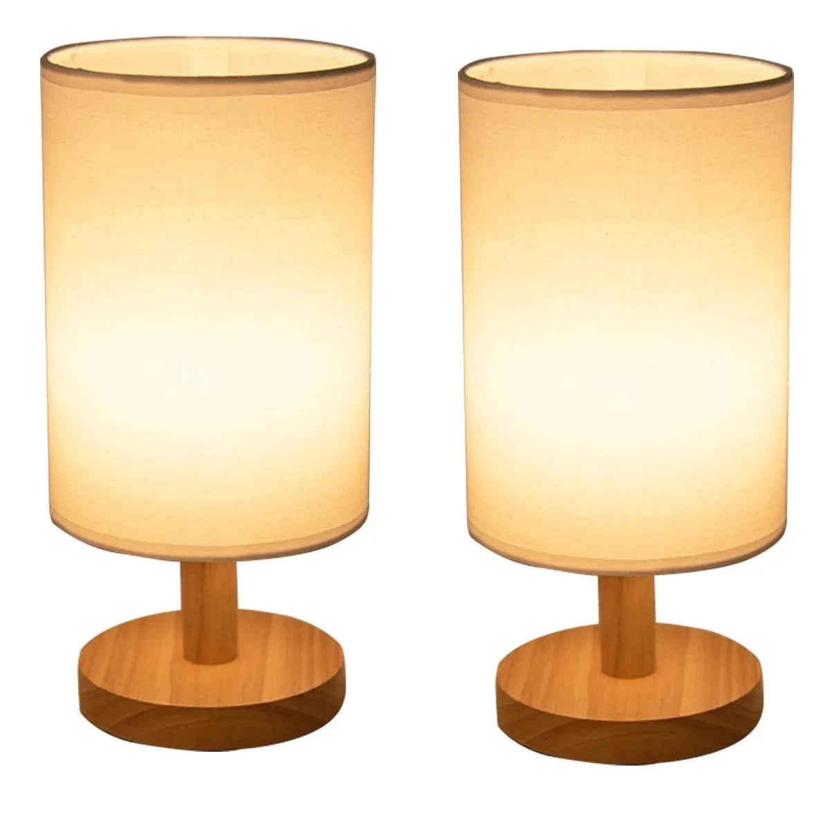 2/1PC Solid Wood Night Lamp Linen Table Lamp LED Desk Lamp Eye Protection Nightstand Lamp USB Powered Beside Lamp Bedroom Decor