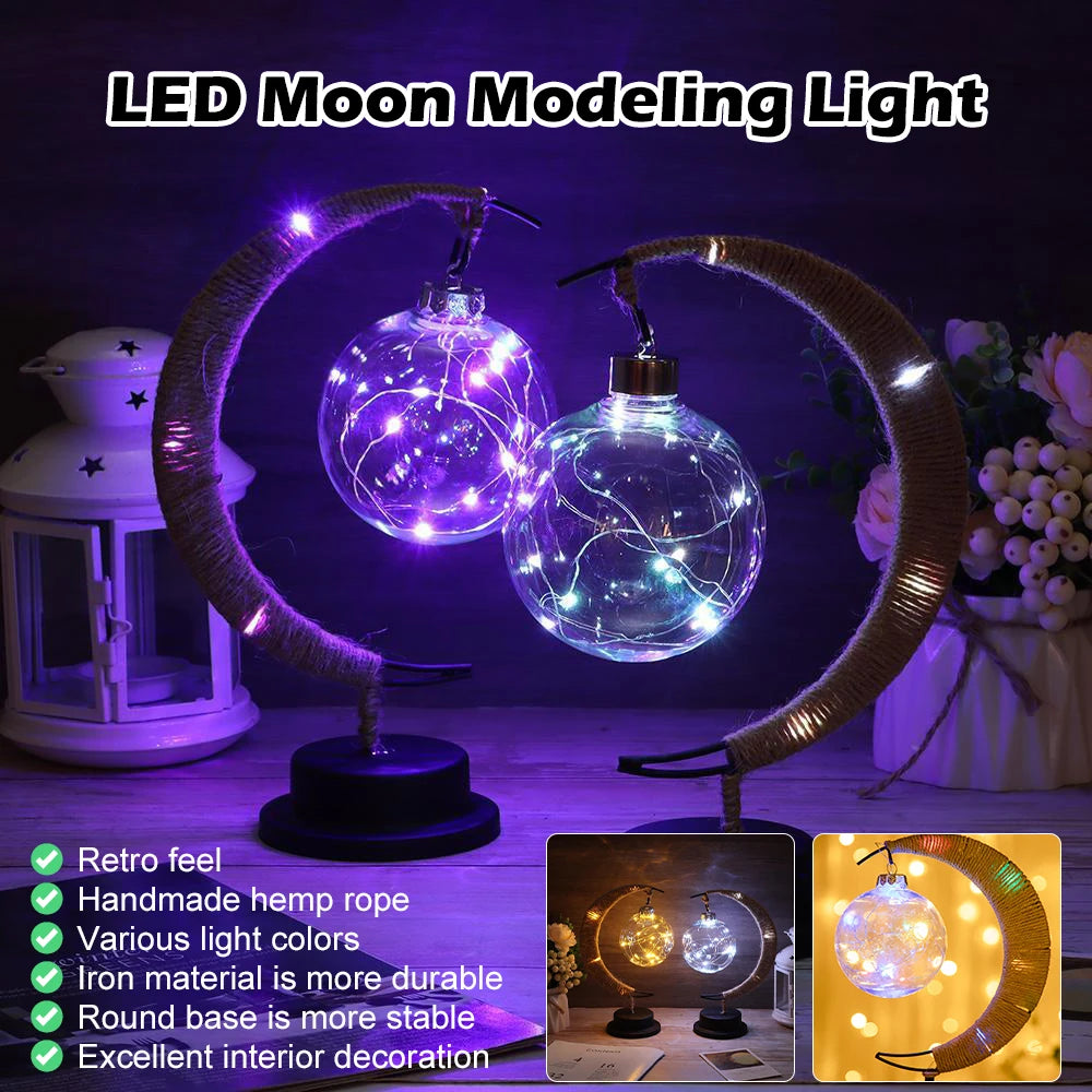 LED Moon Lamp Rattan Night Light Battery USB Night Lamp for Kids Baby Children Bedroom Table Desk Lamp Warm White RGB Nightlight