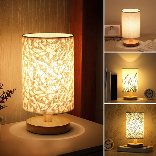 2/1PC Solid Wood Night Lamp Linen Table Lamp LED Desk Lamp Eye Protection Nightstand Lamp USB Powered Beside Lamp Bedroom Decor