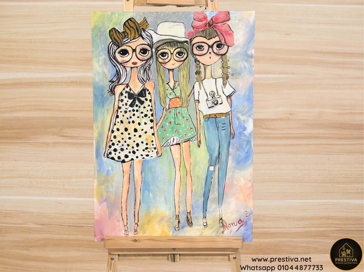 Three Girls Portrait – Colorful Handmade Wall Art Egypt