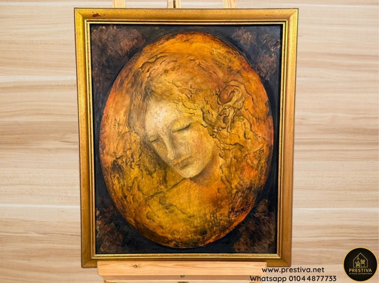 Woman Face Oil Portrait – Black & Gold Wall Art Egypt