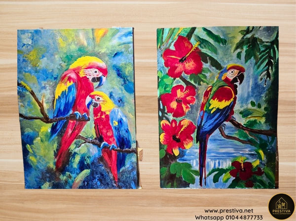 Hand-Painted Colorful Parrots Wall Art – Modern Home Décor Egypt | Prestiva